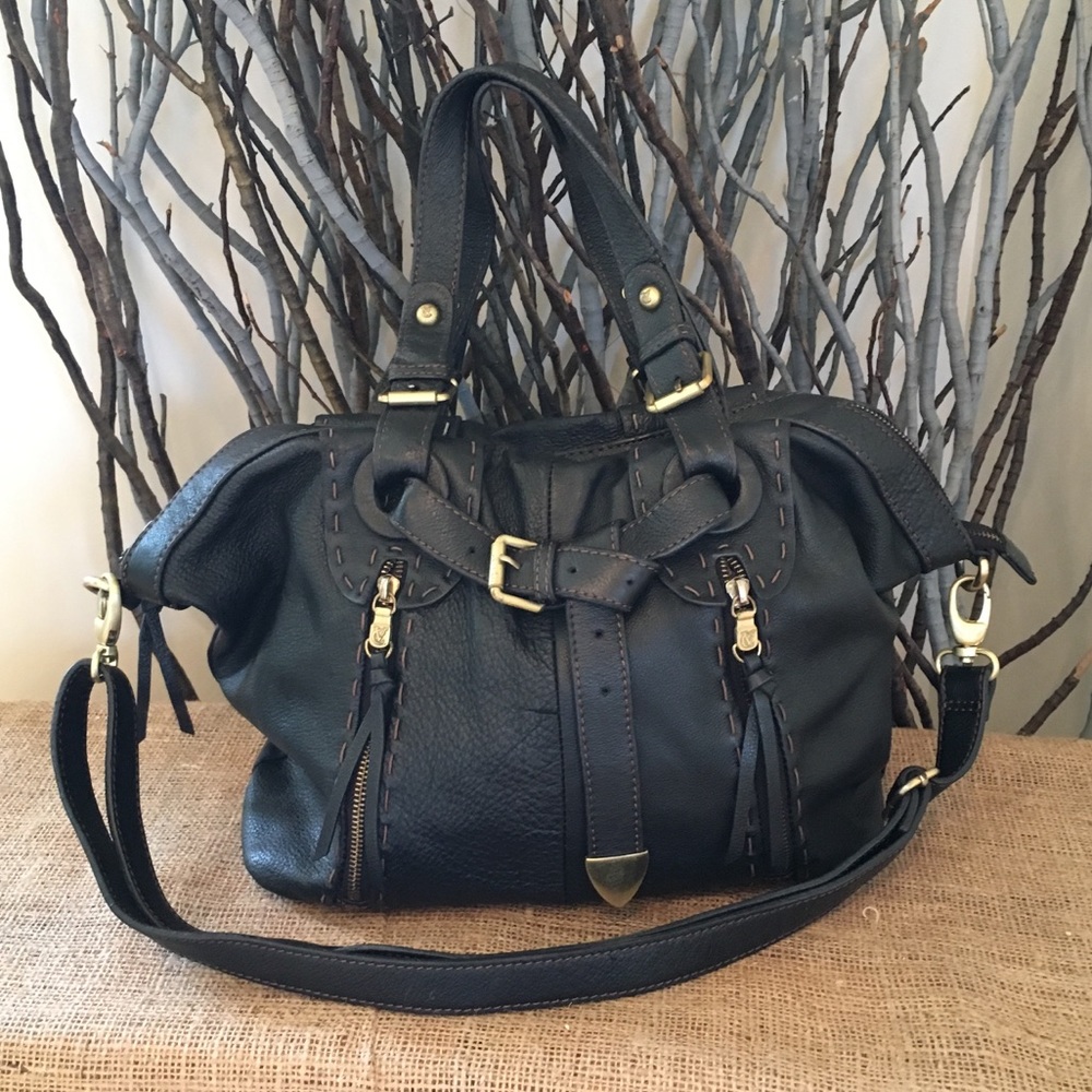 Vince Camuto Black Leather Satchel with Strap